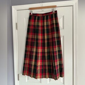 Vintage Talbots 100% Wool Multicolor Plaid Pleated A-Line Skirt 12